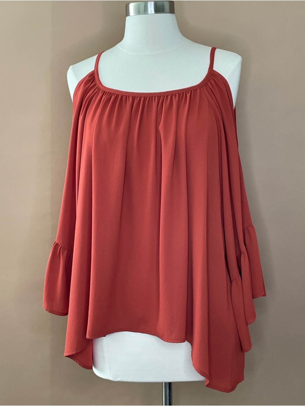 Veronica M Rust Cold-Shoulder Spaghetti Strap Tunic